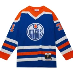 Blue Line Grant Fuhr Edmonton Oilers 1986 Jersey
