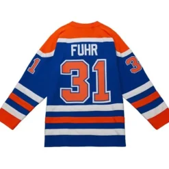 Blue Line Grant Fuhr Edmonton Oilers 1986 Jersey