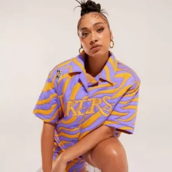 M&N X Melody Ehsani Puffer Shirt Los Angeles Lakers